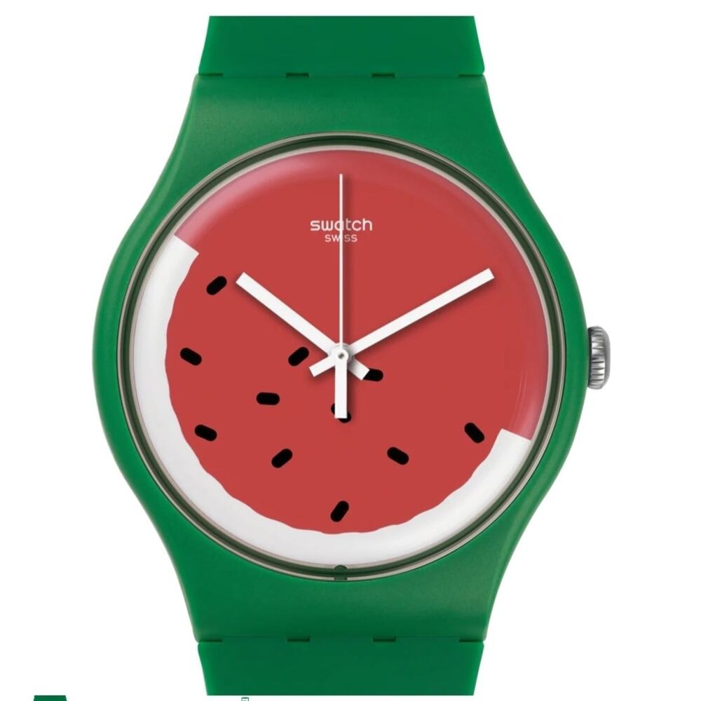 NEW SWATCH SWISS LIMITED WATERMELON WATCH TOO COOL GREEN PASTEQUE SUOG109 41MM - Picture 2 of 3